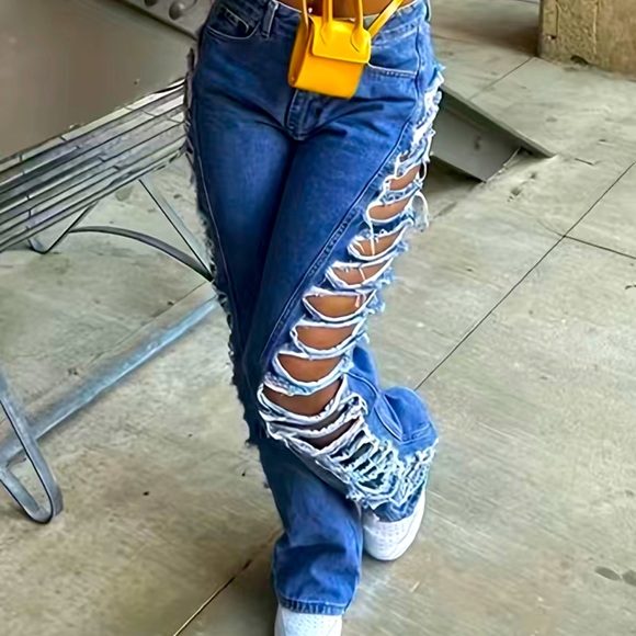 Women's Ripped Denim Jeans with Side Laddering and Slash Pockets🌿🪻🌿 - Picture 5 of 6